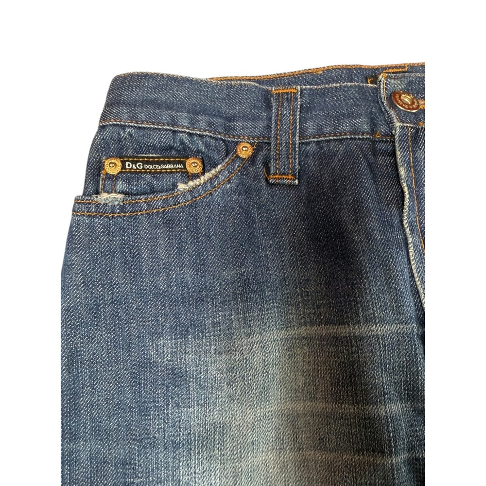 D&G Dolce & Gabbana Vintage Y2K Denim Midi Skirt Rhinestone Logo Blue Size 38 - Picture 3 of 8
